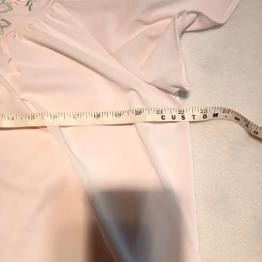 Vtg Shadowline Pink Nightgown & Robe Women’s Embroidery Trim Floral Nylon Size L
